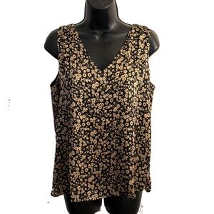 LOFT Black and Gold Floral Sleeveless Blouse